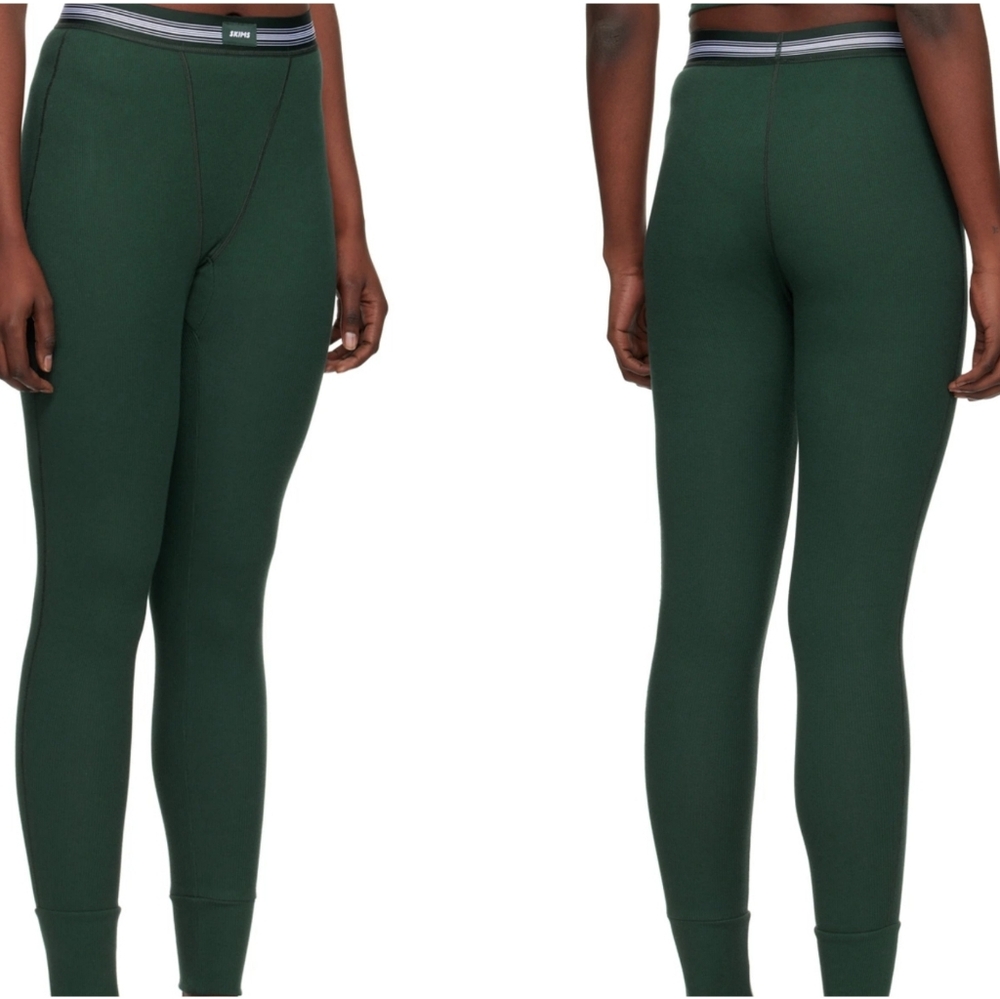 Skims Cotton Ribbed Leggings Dark Green Lounge PJ Womens Sz Medium M - Picture 2 of 8